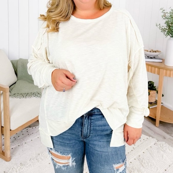 NWOT BiBi Solid Long Sleeve Top With Reverse Seam Detail - Picture 3 of 4